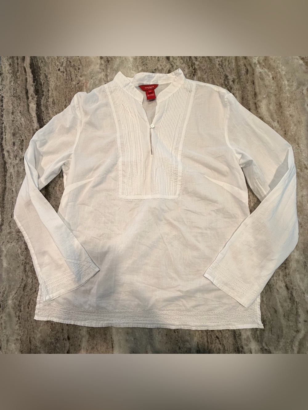 Sundance Catalog Women's White Pintuck Cotton Tunic Blouse. Size Medium EUC
